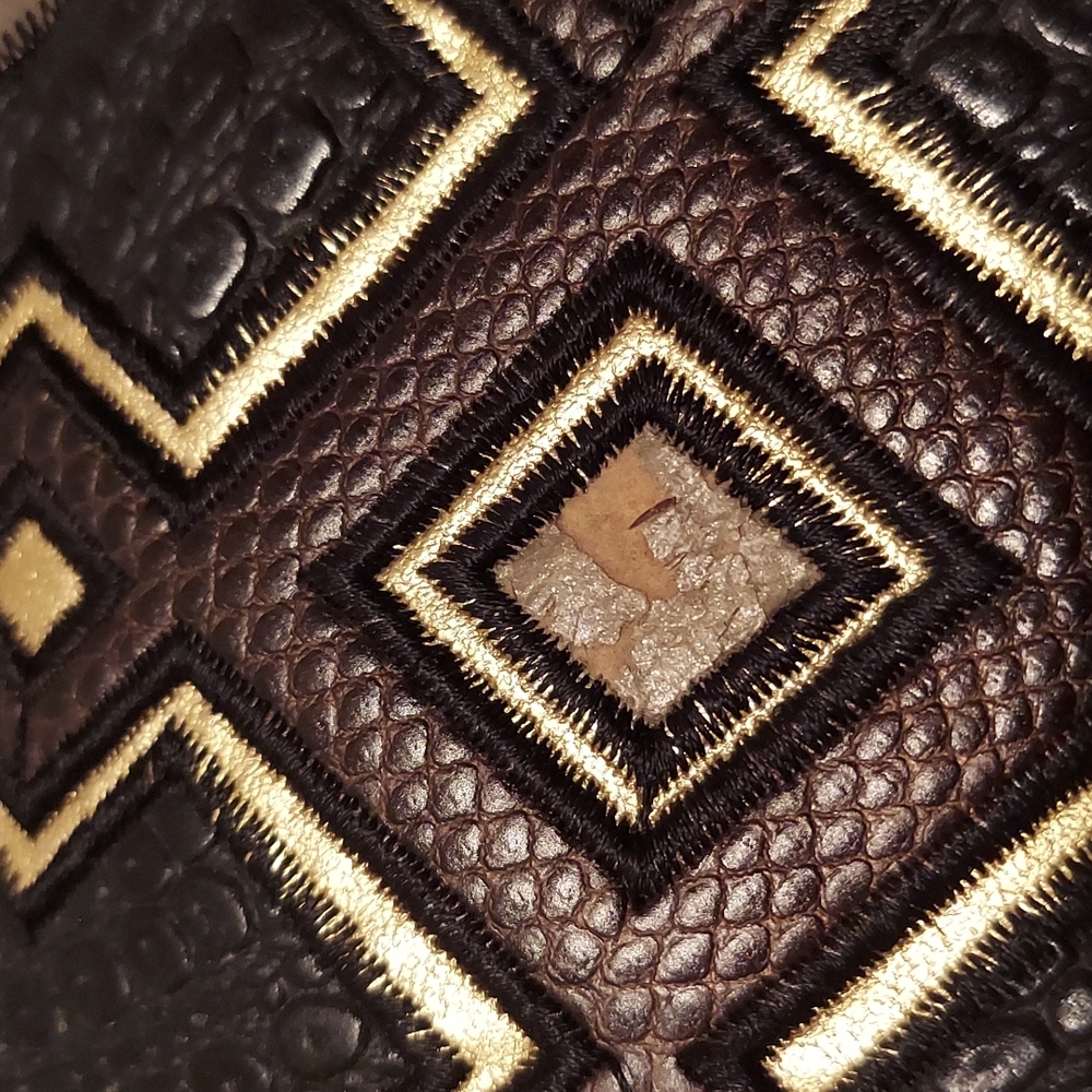 Vintage Nas Metallic Multicolored Leather Satchel Black Brown Gold Silver - Picture 4 of 16